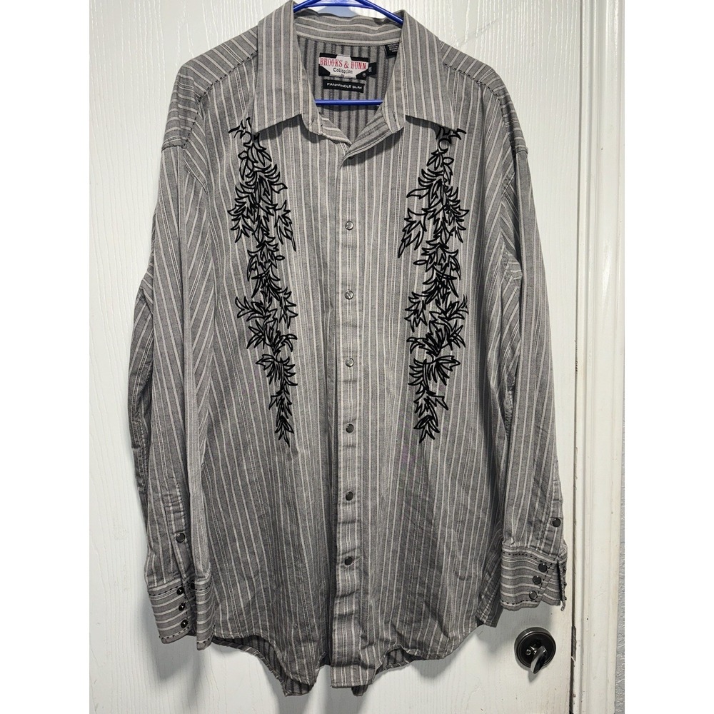 Brooks & Dunn Shirt Mens XXL Gray Western Pearl Snap Embroidered‎ Cowboy Rodeo
